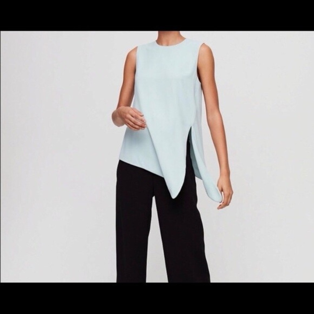 Babaton Aritzia sleeveless light blue asymmetrical blouse women’s size medium